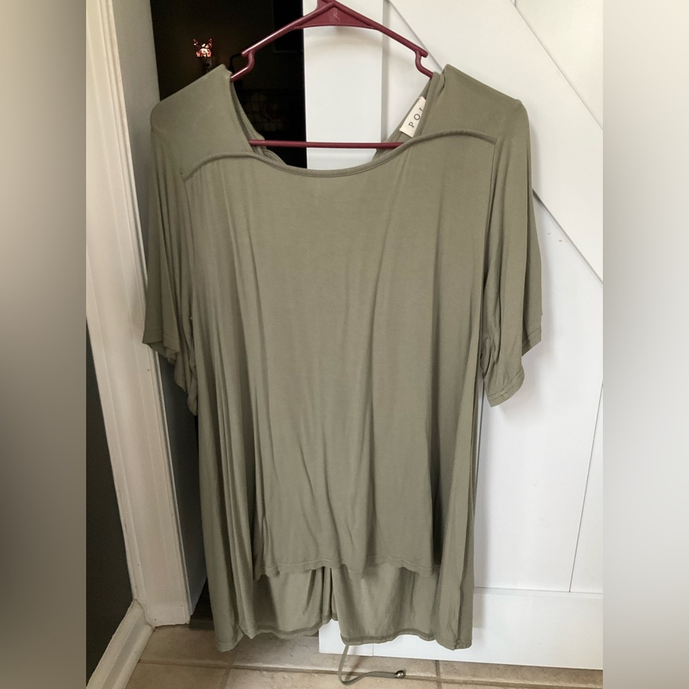 POL Olive Green Scoop Neck Tunic Tie Back Small